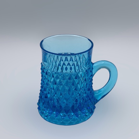 Vintage Indiana Glass Diamond Point Pattern Horizon Blue Tankard Mug - Picture 1 of 9